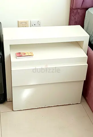 White bedside table / nightstand with shelf and drawer Modern