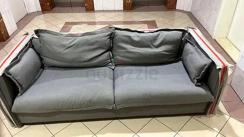 3-Seater Gray Fabric Sofa with Loose Cushions - Good Condition