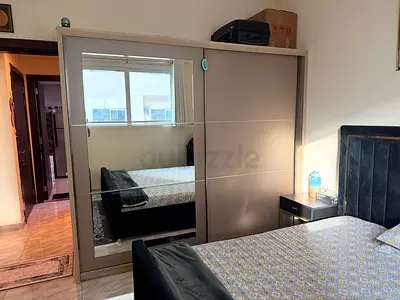 Large Sliding Door Wardrobe with Mirror - Beige/Gray