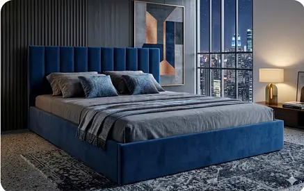 Modern Blue Upholstered King Bed Frame New Family Bed Good Quality