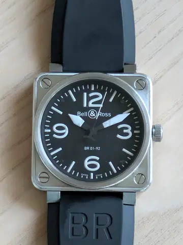 Bell  Ross BR 01-92 Square Mens Watch - Black Dial, Rubber Strap