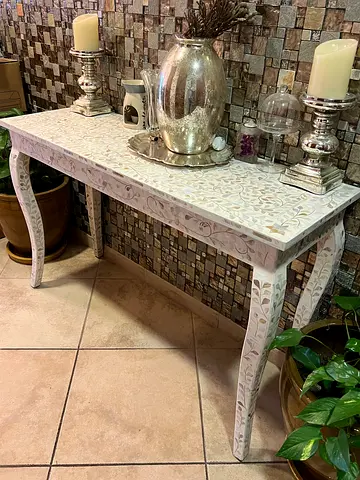 Console Table - White with Mother of Pearl inlays