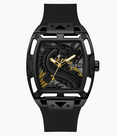 GUESS Black Dragon Dial Mens Watch - Rubber Strap