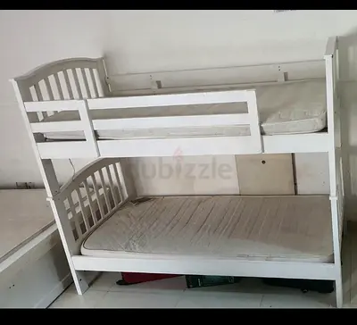 White Wooden Bunk Bed with Mattresses - Good Condition