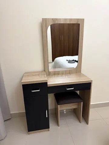 Compact Dressing Table with Mirror and Stool - Oak  Dark Brown