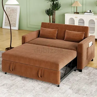 Brown corduroy pull out Sofa bed