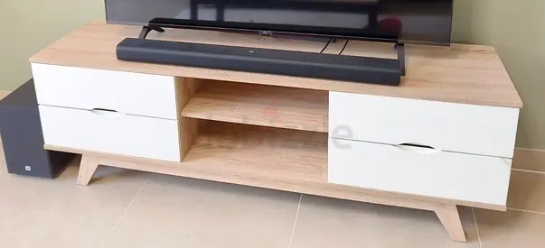 Modern TV Unit / Entertainment Center with Storage - Light Oak  White