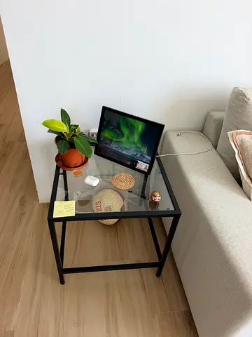 Glass Top Side Table with Black Metal Frame - Small Sofa Side Table