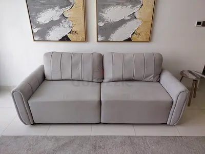 Two Modern Light Grey 2-Seater Sofa Bed— Good Condition