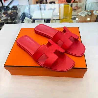 Hermes Authentic Pink Leather Oran Sandals (Womens) - 39.5