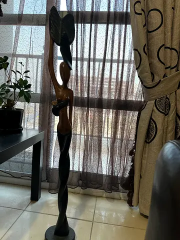 Hand-carved Tall Wooden Abstract Couple Sculpture — Decorative Statue
