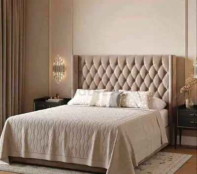 Elegant King Size Luxury Velvet Bed Including Spring Mattress