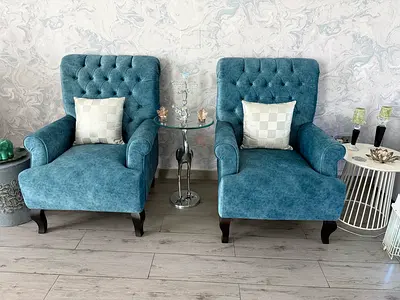 Pair of Blue Tufted Accent Armchairs from Pan Emirates - excellent condition