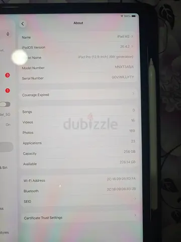 Ipad pro 12.9 6th gen. (M2) wifi 256 gb same like new 3300 Dhs
