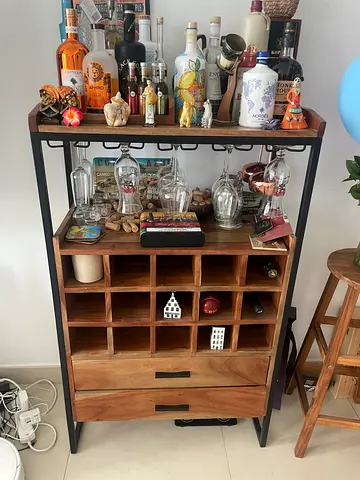 Solid Wood Wine and Bar Cabinet with Storage and Drawers