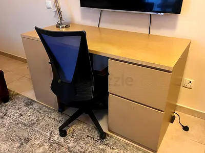 Light Wood Office Desk with Drawers — Good Condition