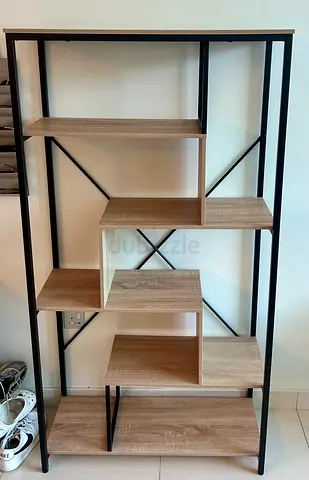 Wooden  Metal Open Shelving Unit - 6-Tier Display Shelf