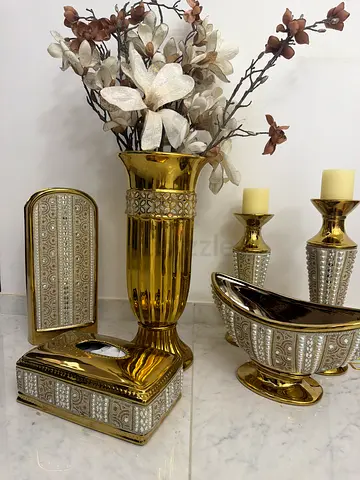 Gold Decorative Home Accessories Set - Trays, Candle Holders  Organiser