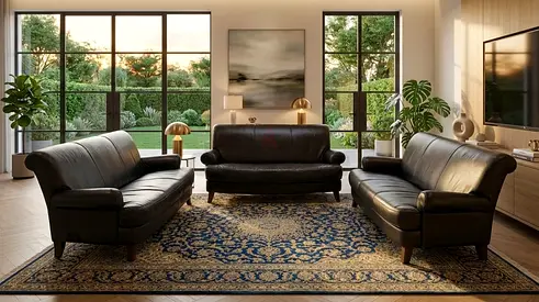 Classic dark leather Black sofa 2+2+2
