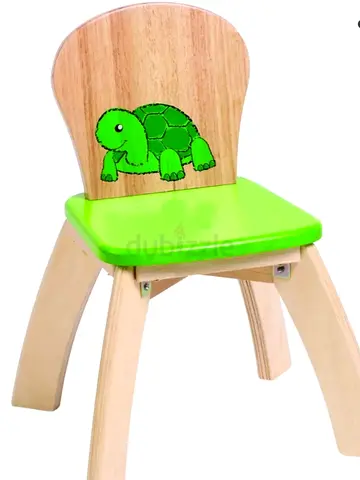 Wooden Toddler Chair with Green Seat and Turtle Backrest, Brand New