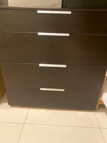 Ikea Black 4-Door Wardrobe with Metal Handles