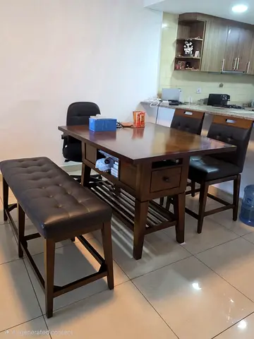 Solid Wood Dining Table with Bench and 2 Rotating Chairs