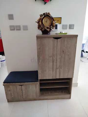 Compact Wooden Shoe Cabinet with Bench - Light Oak Finish