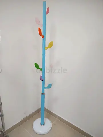 Tall Blue Stand Coat Rack with Colorful Leaf Hooks - Good Condition
