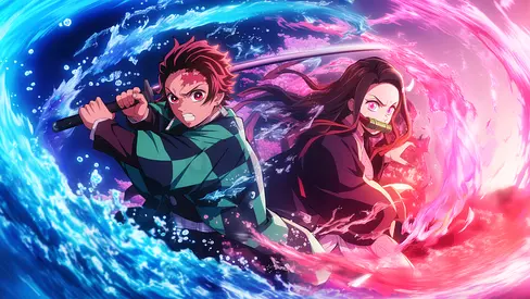 Demon Slayer Artwork Poster (Tanjiro  Nezuko) - Vibrant Anime Print