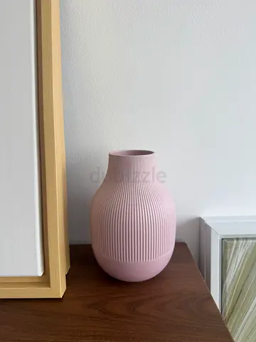 Pink Ribbed Ceramic Decorative Vase - Medium