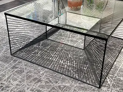Modern Black Wireframe Glass Top Coffee Table AND Mirror