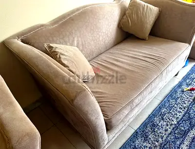 2-Seater Beige Fabric Sofa with Cushions - Used