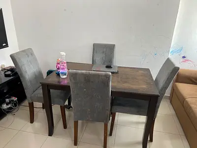 Wooden Dining Table with 4 Upholstered Chairs - Dark Brown