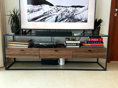 TV Unit with 3 drawers (Glass/Wood/Metal)