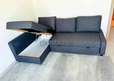 Grey L-Shaped Corner Sofa with Storage — Good Condition