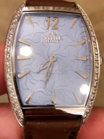 Womens Silver-Tone Dress Watch with Leather Strap and Crystal Bezel