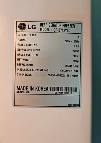 LG Refrigerator-Freezer GR-B742YLC - 740L, Made in Korea