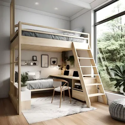 Loft Bed with Built-in Desk and Storage