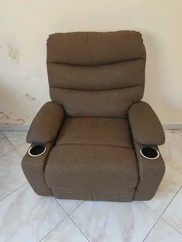 Brown Fabric Recliner Chair with Cup Holders
