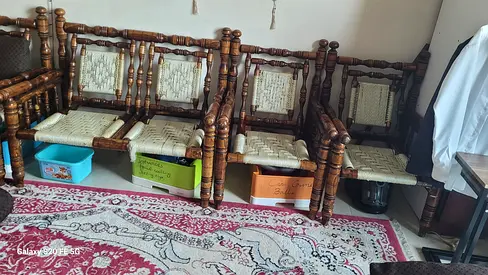 Solid Wood Handwoven Seat Sofa Set — 3-Seater + 2 Chairs (Vintage Style)