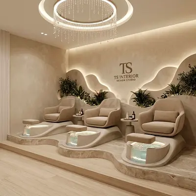 Luxury Salon Interior Design and Fitout Work | Flooring, 3D Painting and Wall Decoration