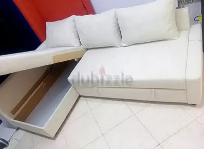 Light beige L-shaped storage sofa (good condition)