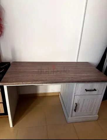 Wooden Single-Drawer Office Desk with Storage Cabinet - Light Grey