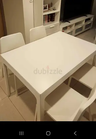 White 4-Seater Dining Table with Chairs - Modern Minimalist Set- Extendable