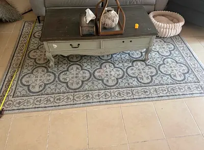 Gray patterned area rug - good condition, 2.5 x 1.6 m (approx)
