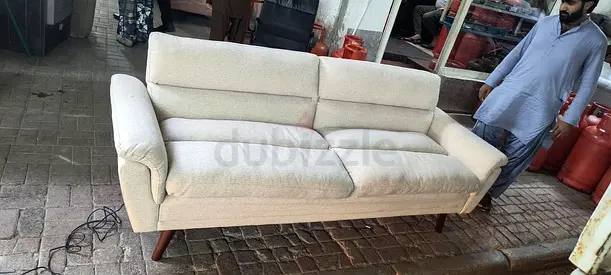 Three-seater Beige Fabric Sofa in Good Condition