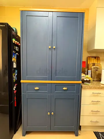 Tall blue kitchen cabinet / pantry unit - good condition