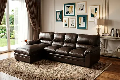 Dark Brown Leather Corner Sofa with Chaise