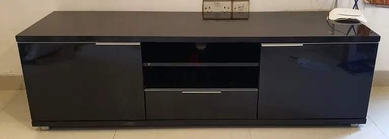 Low Gloss Black TV Cabinet / Entertainment Unit with Storage