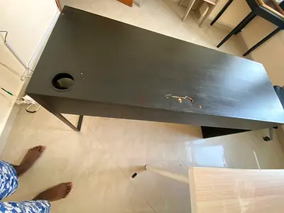 Used black wooden study desk with cup holder - minor surface damage